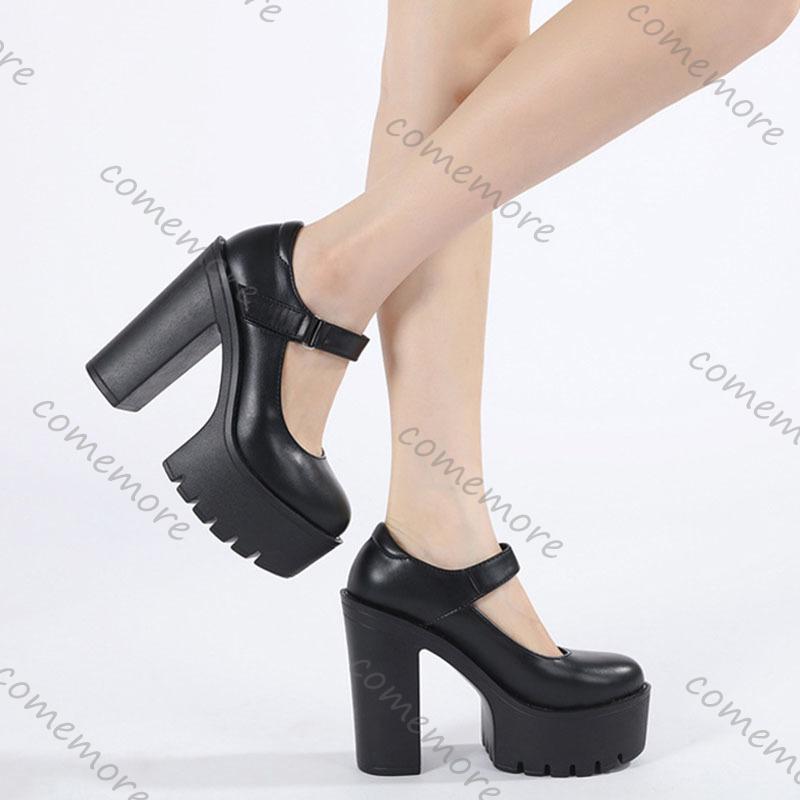 Fashion Comemore New Super High Heels Women's Shoes Black Shallow Soft Leather Pumps for Women Platform Chunky Heeled Dress Single Shoes