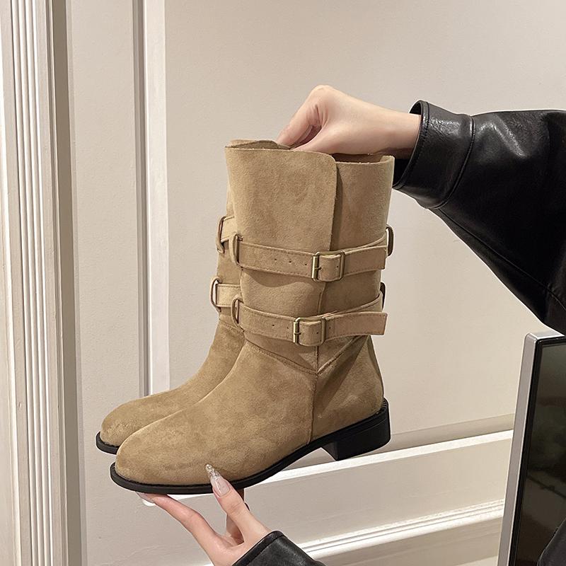 Fashion New Style Fashion Women's Vintage Pointed Toe Block Heel Plus Size Metal Belt Buckle Skinny Thigh Boot Luxury Leather Tall Boots