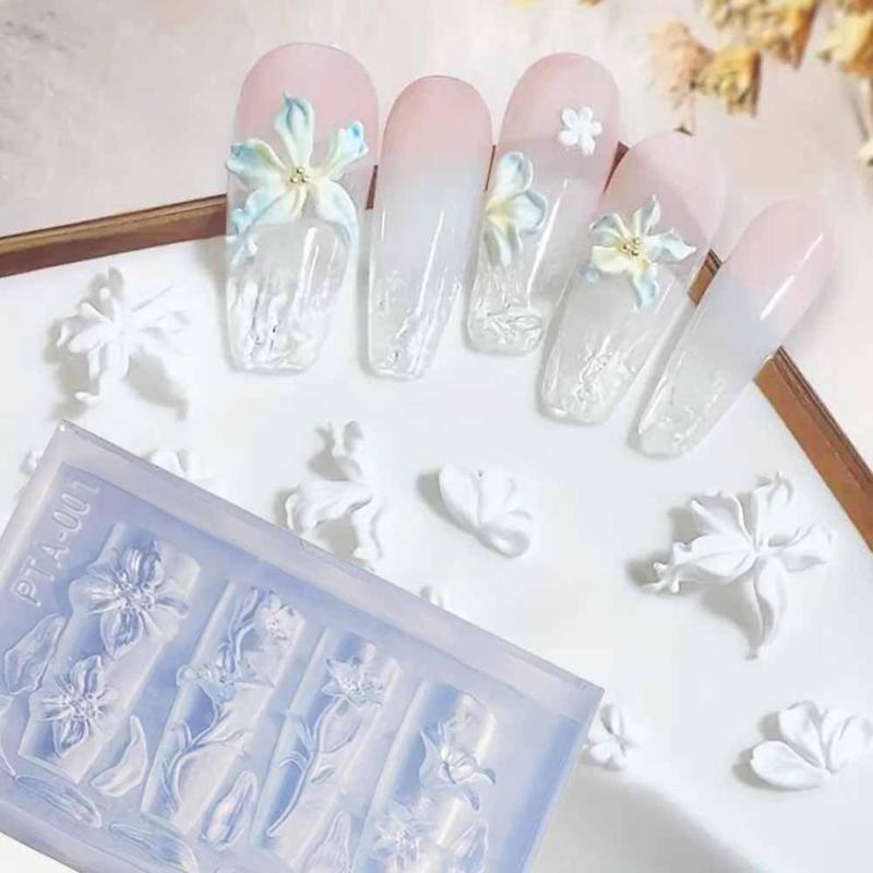 2/3Pcs 3D Hawaii Hibiscus Flowers Nail Art Mold Floral Petal Ballet Bows Design Resin Mold Nail Carving Template Diy Accessories