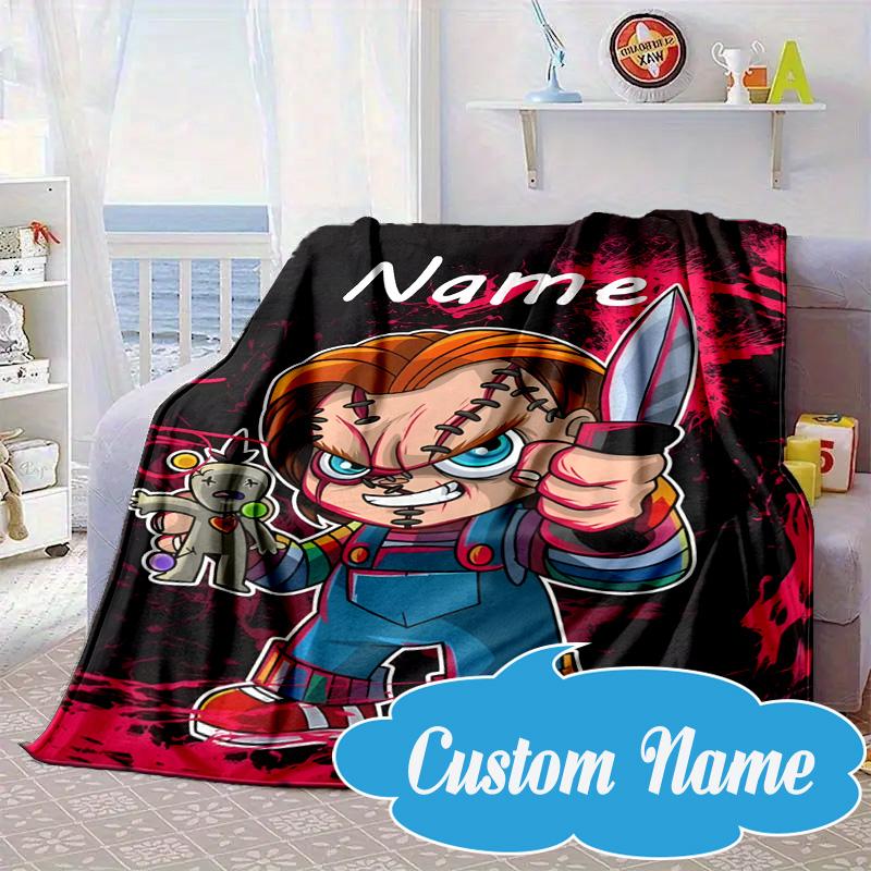 Custom Name Chucky's Bloody Adventure Blanket bed sofa Blanket Flannel Blanket for Camping, Hiking, Picnic Essentials,gift for Fan family