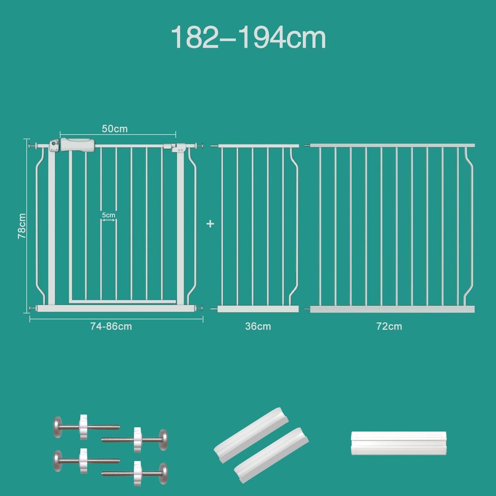 Fairy Baby Baby Mounts 78cm Tension Openable Expandable White Gate, 182-194cm Wide, High, Stair-Mountable, Type, Auto-Close Function, Gate,