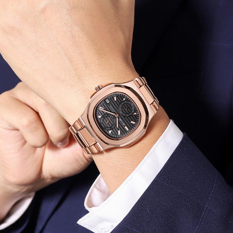 Pánské kalendářové hodinky Vodotěsné pánské náramkové hodinky Nerezová ocel Pánské quartzové hodinky Ležérní hodiny Uhren Montre