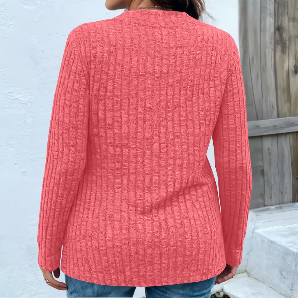 Women's Fashion V Neck Long Sleeve Ribbed Elegant Commuting And Casual Top