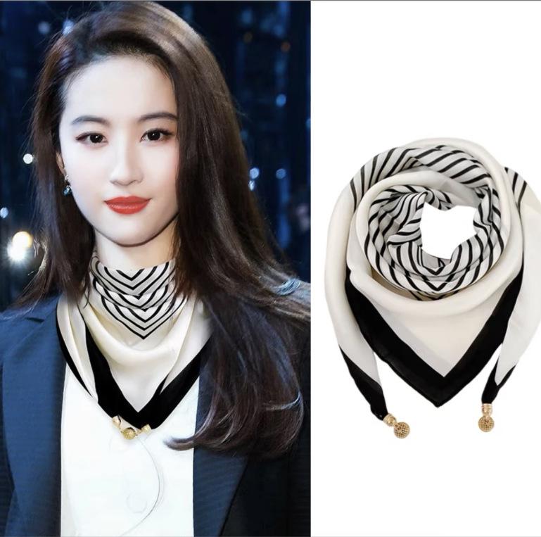 Autumn/Winter Silk Cotton Scarf with Magnetic Buckle - Versatile, High-end Neck Warmer