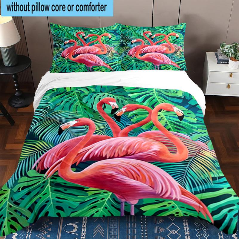 Flamingo In Tropical Paradise 3pcs Bedding,Including 1pc Duvet Cover And 2pcs Pillowcases Perfect for Christmas,Ideal for Bedroom, Dormitory