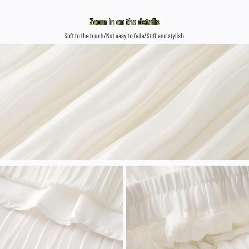 Women's White A-Line Mid-Length Fluffy Skirt - 2025 Summer Collection