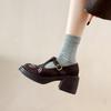 Fashion Platform Thick Heel British Style Retro Shoes Women's Embroidered High Heels Loafers Round Head Single Shoes Mary Jane Pumps