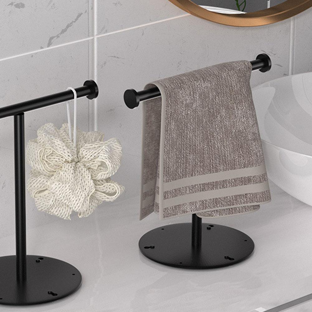 Soporte de Pie en Forma de T Negro para Toallas de Mano para Baño Encimera de Cocina Estante Organizador de Almacenamiento de Joyería de Acero al Carbono