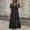 VEZFAA Women's Fashion Summer Spring Solid Color Print Short Sleeve V-Neck High Waist Casual Dresses