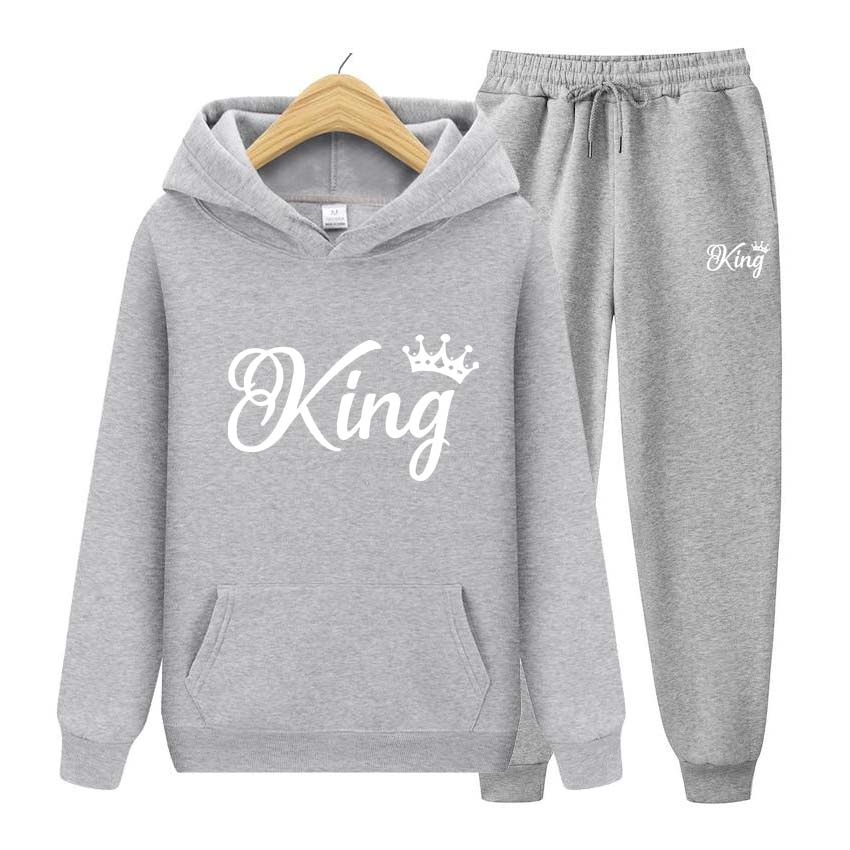 Träningsoveraller för män Set Vår Höst King Print Sweatshirt Långärmad Luvtröja Joggingbyxa Sweatshirt Streetwear Sportoverall