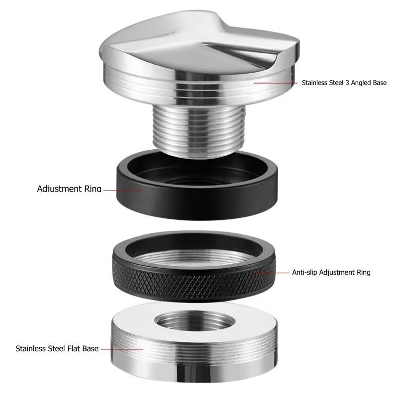 51/53/58mm Coffee Distributor & Tamper, Dual Head Coffee Leveler Fits, Adjustable Depth-Espresso 3Angled Coffeeware