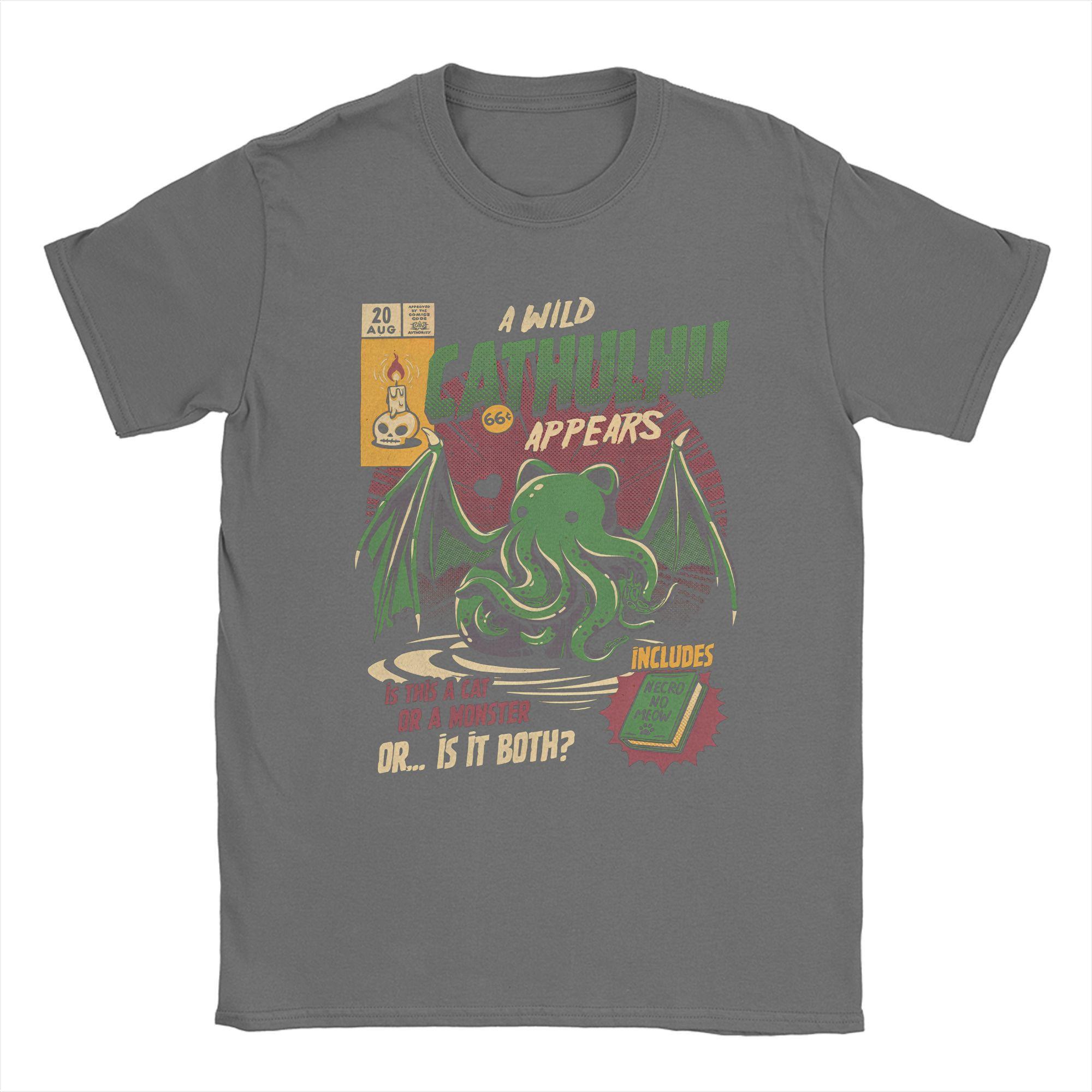 

Мужские футболки Дикий Ктулху Аниме Жуткий Кот Ктулху Винтажная 100% хлопок Футболка с коротким рукавом Мультяшная футболка Круглый вырез Топы Большой размер 4XL