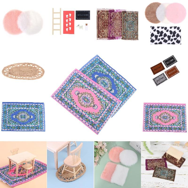 Different Types 1:12 Dollhouse Handmade Woven Mini Floor Rug Cover Carpet for Dolls House Bedroom Bathroom Living Room Decor