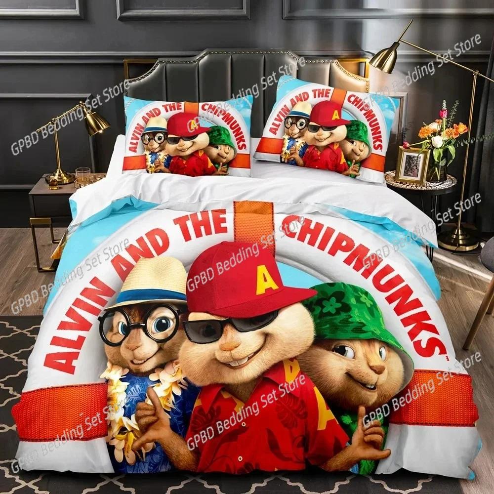 Kreslené chipmunkové Alvin 3D NOVÉ Povlak na peřinu Povlak na polštář Sada povlečení Pro dospělé Dítě Chlapec Dívka Dekorace ložnice Dětské Jednolůžko Dvojlůžko Velké