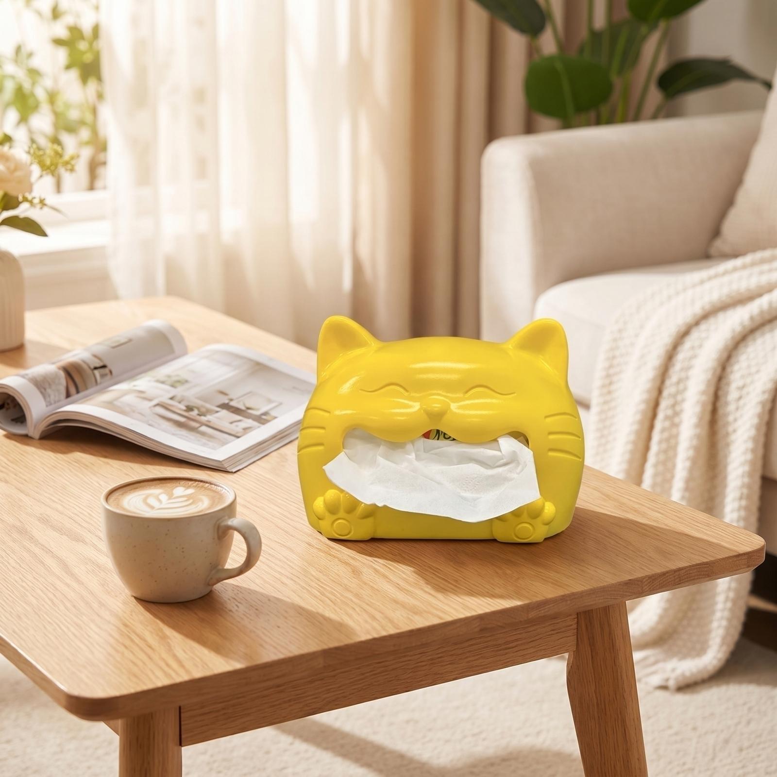 

Creative Cat Shaped Tissue Box Holder Decorative Home Accessories Resin Material Durable Design for Living Room Bathroom Office Use one size жовтий
