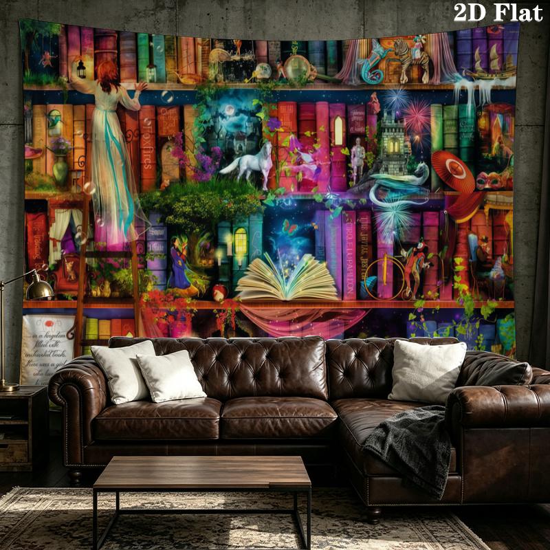 Fantasy Bookself Wall Tapestry Aesthetic Wall Hanging Printed Fabric Blanket Decorative Tapestries for Bedroom Living Room Home Decor