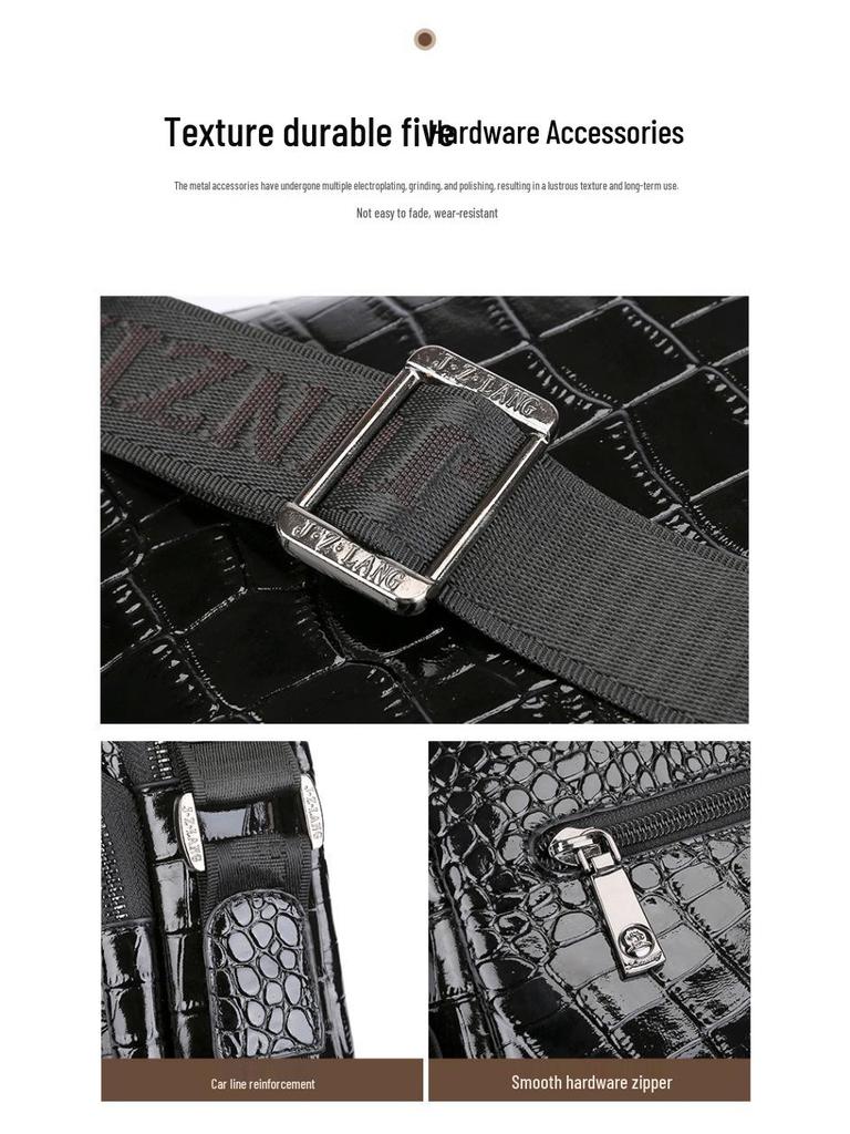 Crocodile Pattern Mens Shoulder Bag In Genuine Top Layer Cowhide Leather - High-End Quality, Versatile for Business and Casual Commute