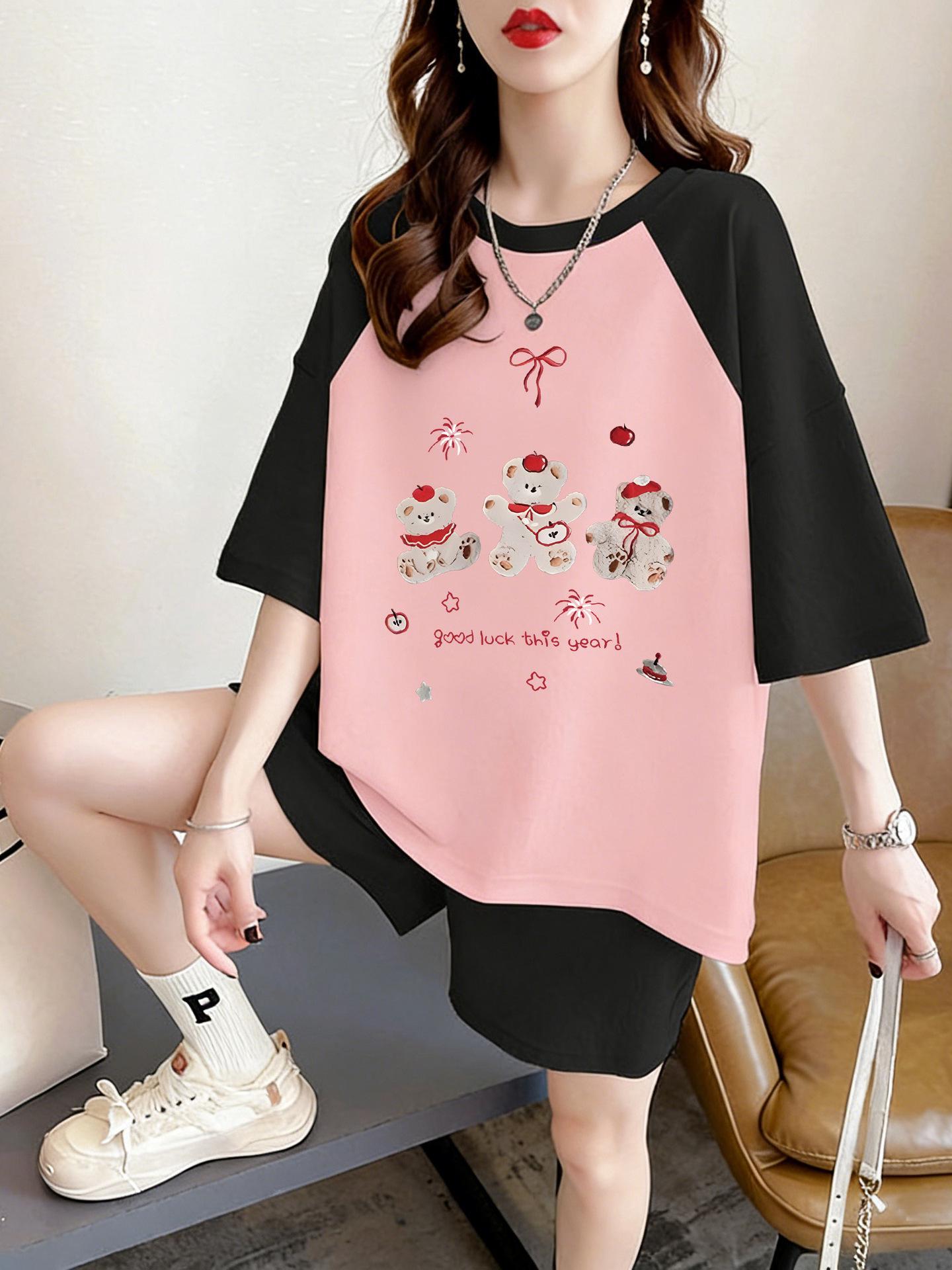 Plus Size Raglan Color Block Pure Cotton Short Sleeve Top for Women - Summer 2026 2XL