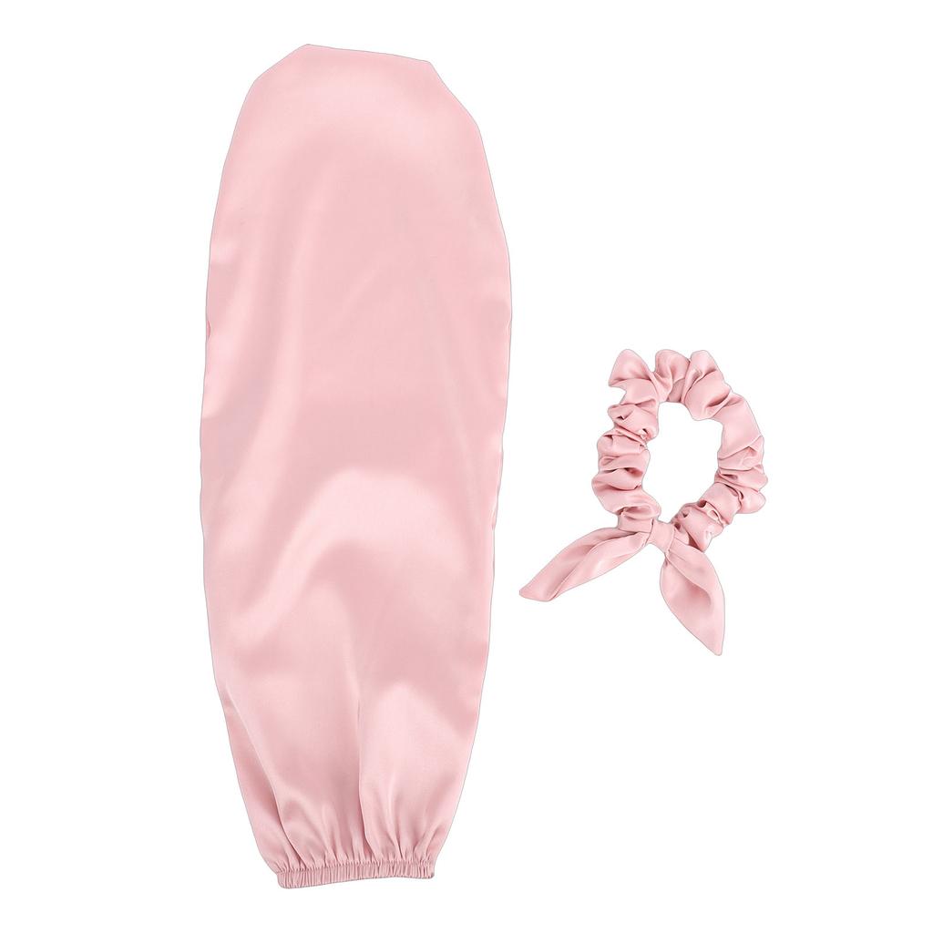 Bonnet for Sleeping Daily Usage 2 In 1 Hair Ties and Curly Hair Bonnet with Elastic Scrunchie Pink