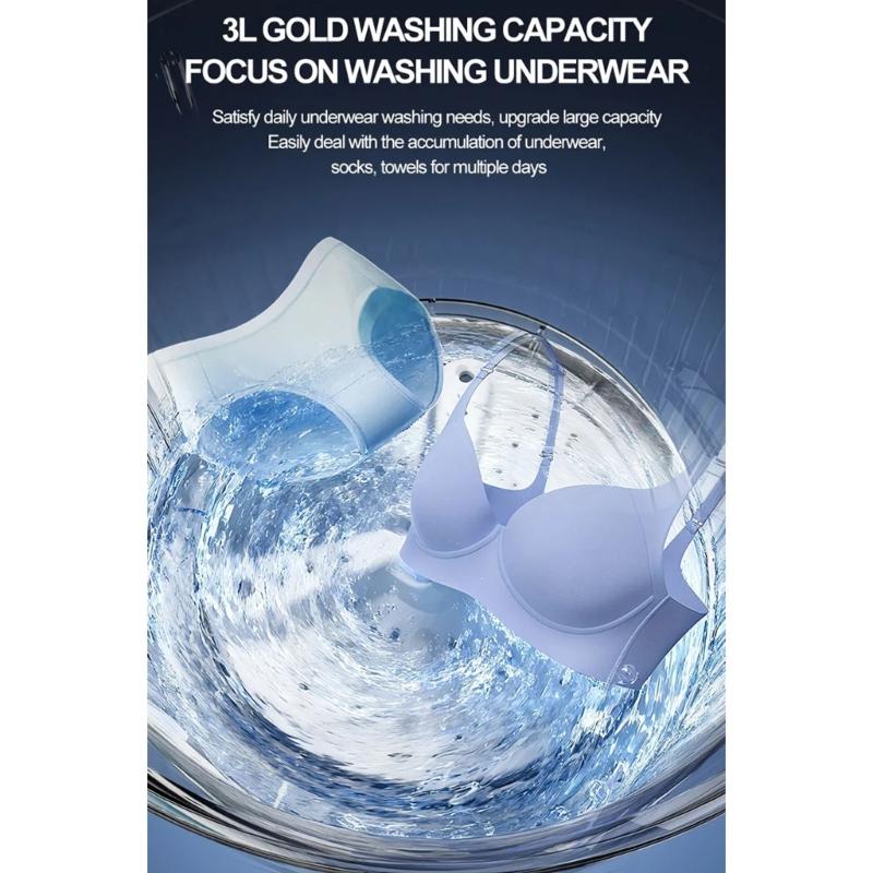 Compact Cordless Laundry Washer with Built In Battery for Delicate Clothes Dormitory Camping Water Saving Technology