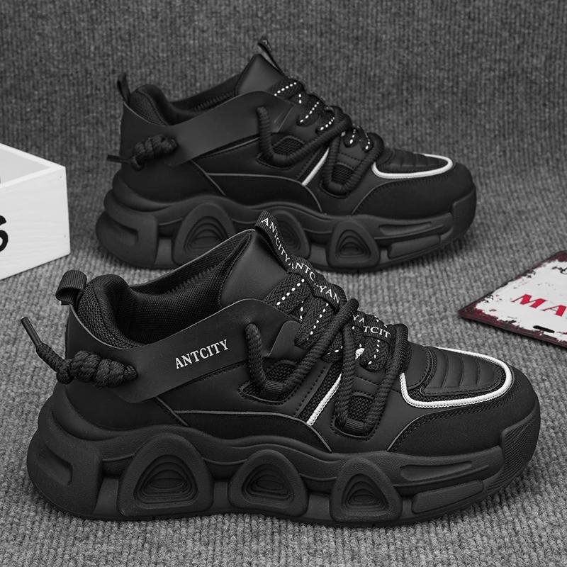 Chunky Sneaker Men Designer Distressed Sport Shoes Fashion Casual Leather Fabric Breathable Height Increased Flat Platform Shoes