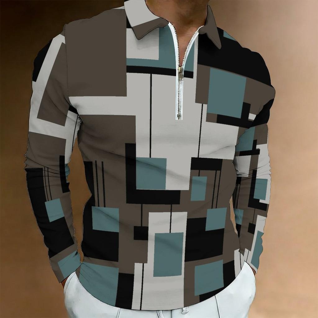 Men Plus Size Collared Long Sleeve Shirt Striped Casual Polo For Daily Life And Weekend Leisure