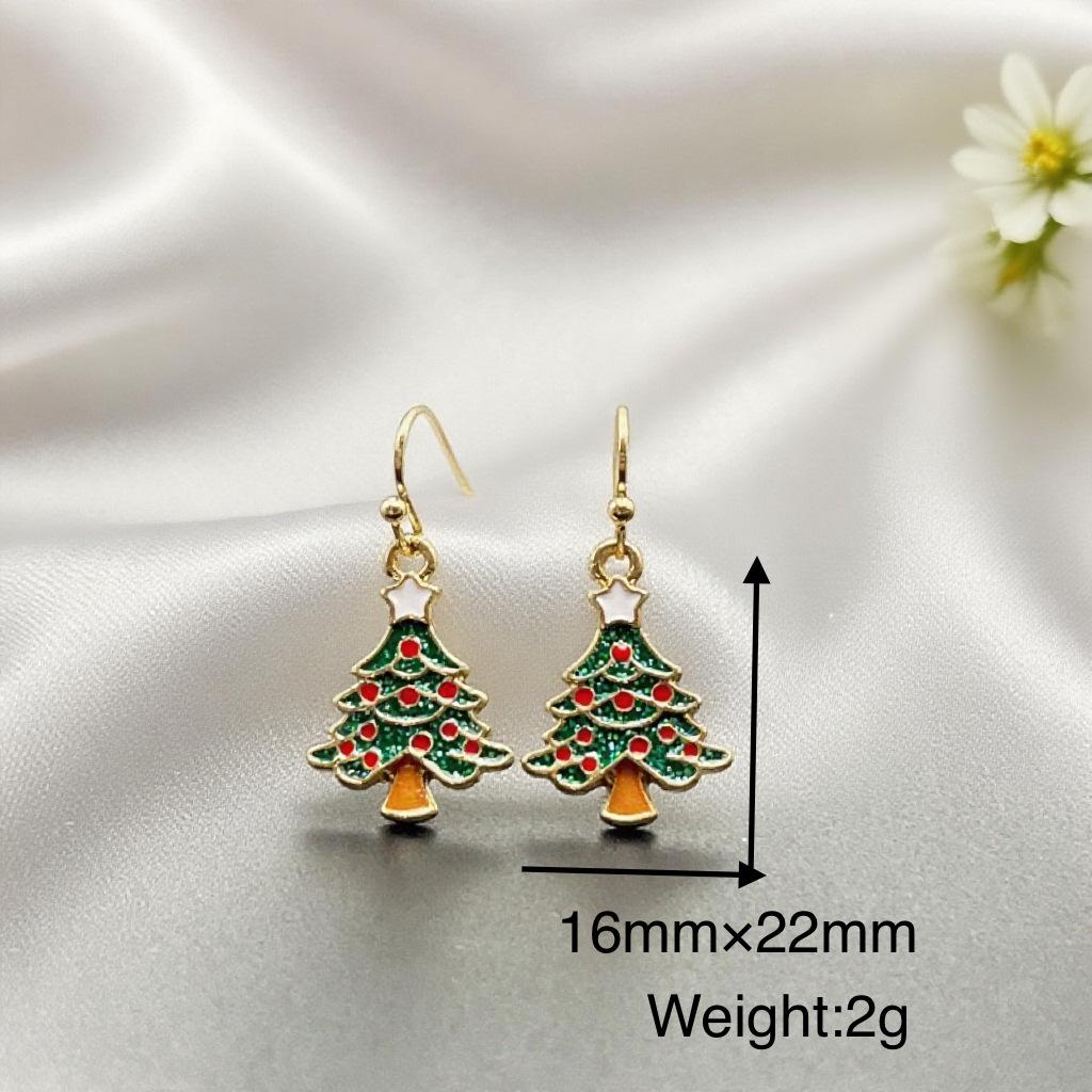 Sparkling Christmas Tree Beaded Hook Earrings: European & American Drip Oil with Glitter