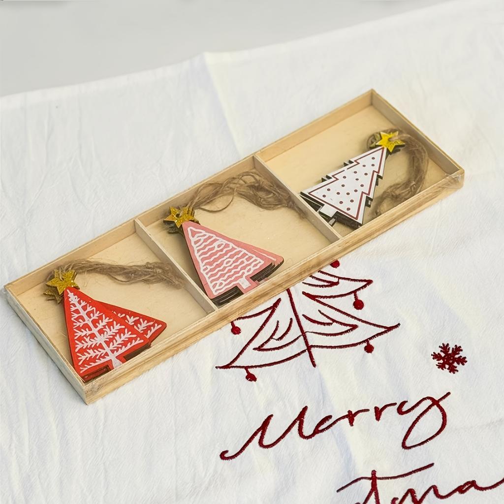 12pcs Christmas Tree Ornaments Set,Contemporary Style Wooden Hanging Decorations,Adjustable Festive Pendants,with No Feathers,for Home,Holiday Decor,