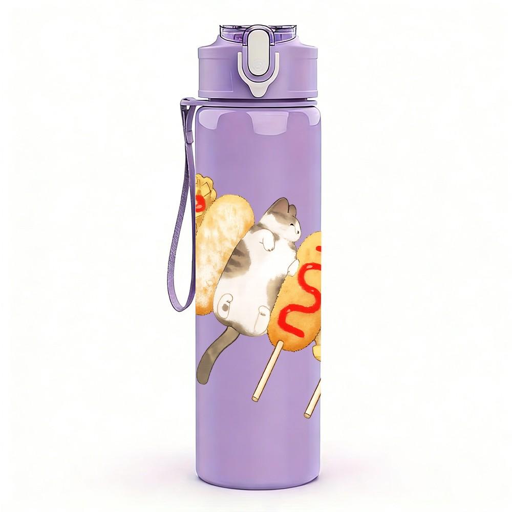 1PC Grilled Sausage Food Pattern 750ml Color Plastic Sports Water Bottle Leakproof Flip Straw Lid Suitable for Sports Office Home Use