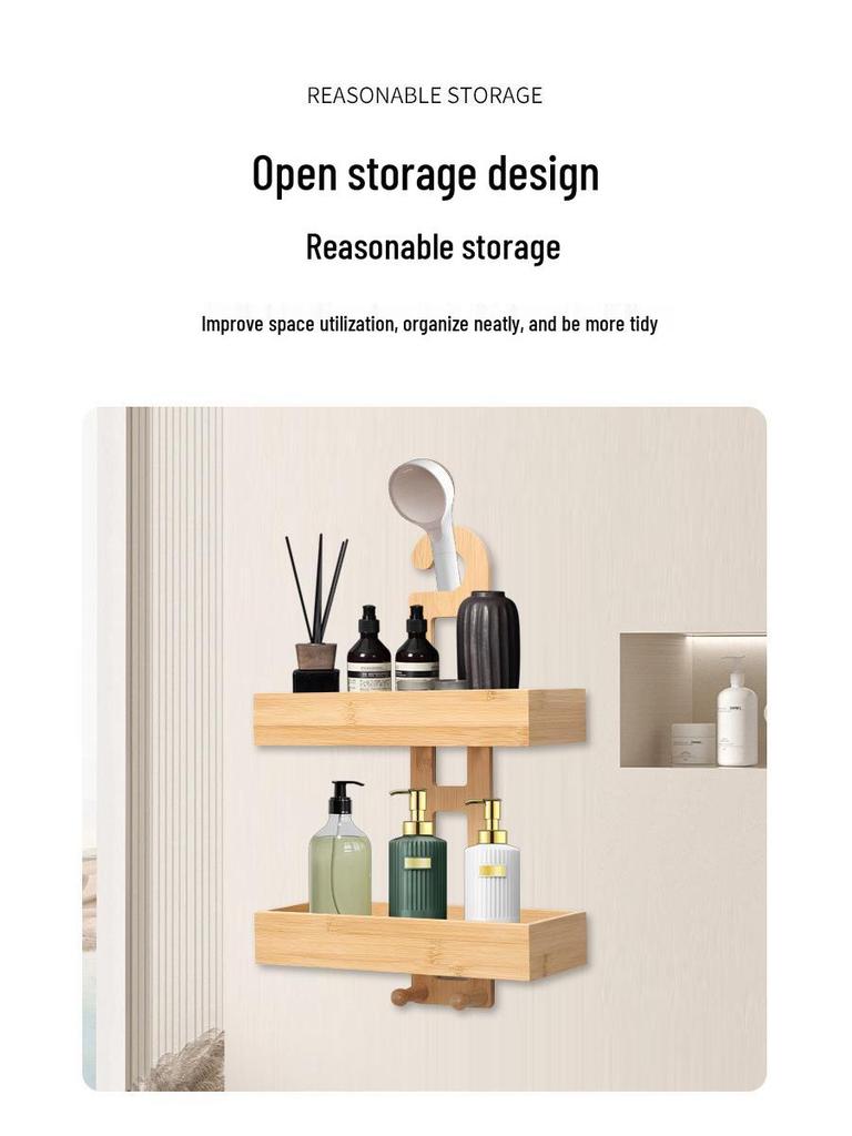 Wall-Mounted Bathroom Storage Rack with Hooks