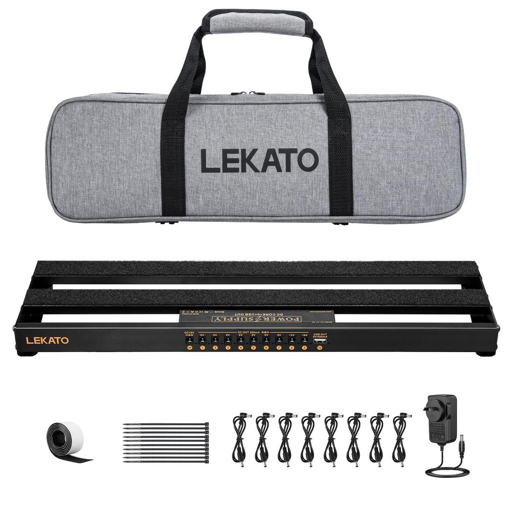 LEKATO Guitar Pedal Board Powered Pedal Board Inch lb Aluminum Alloy Pedal Board with Pedal Cable Bag Adhesive Hook Side Tape 19x5.1x1.8 1.8