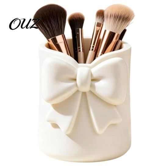 Makeup Brush Organizer Storage Box with Bow Decor, 3D Printed Multifunctional Organizer, Compact Beauty Product Durable Plastic Cosmetic Case