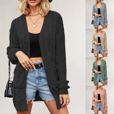Autumn And Winter Dough Twists Cardigan Loose Medium Length Sweater European And American Women's Clothing