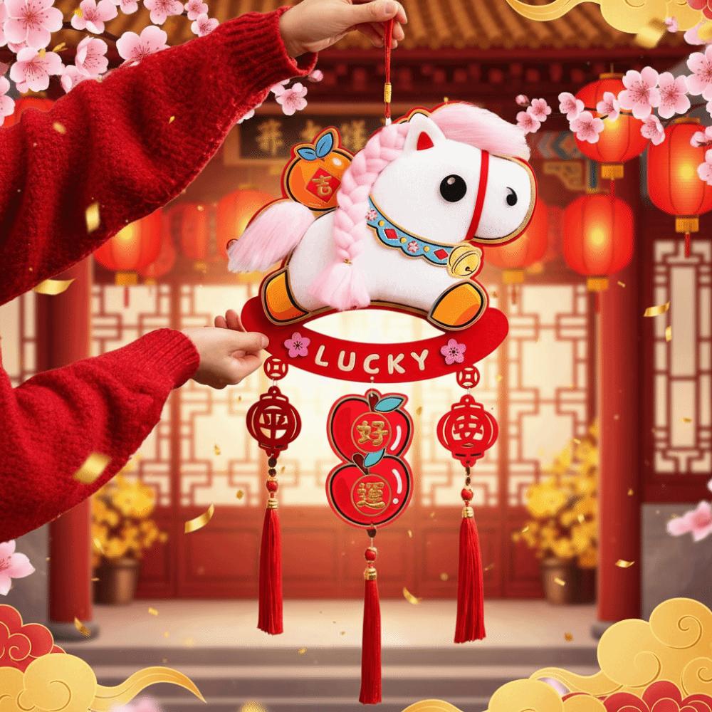 3D Horse Year Pendant Handmade Traditional Spring Festival Ornament Exquisite Cartoon Lucky Charm Door Hanging Door Decoration
