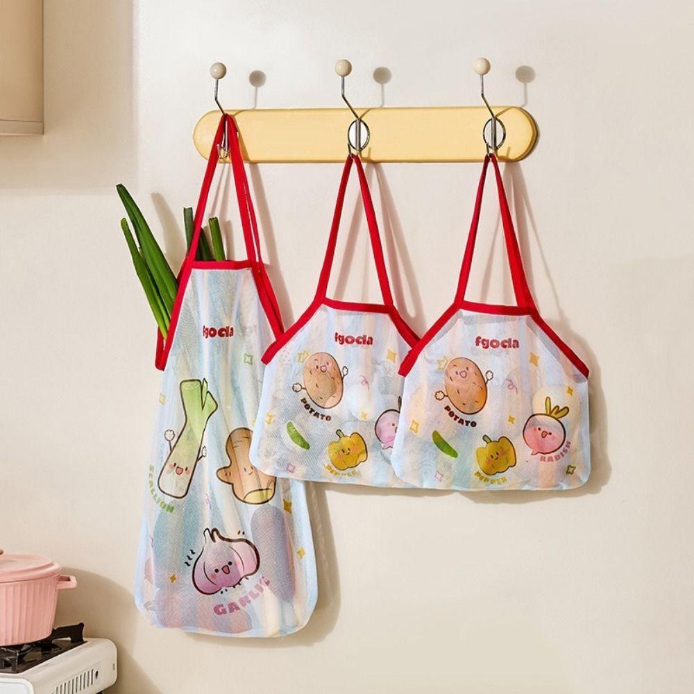 Breathable Kitchen Hanging Bag Cartoon Storage Mesh Bag  Ginger Garlic Potatoes Onions