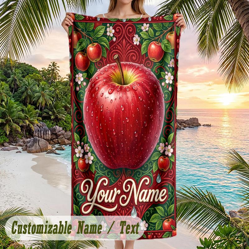 Animal Print Fusion Theme Quick Dry Beach Towel Custom Name Text Print Large Sand Resistant Towel Beach Vacation