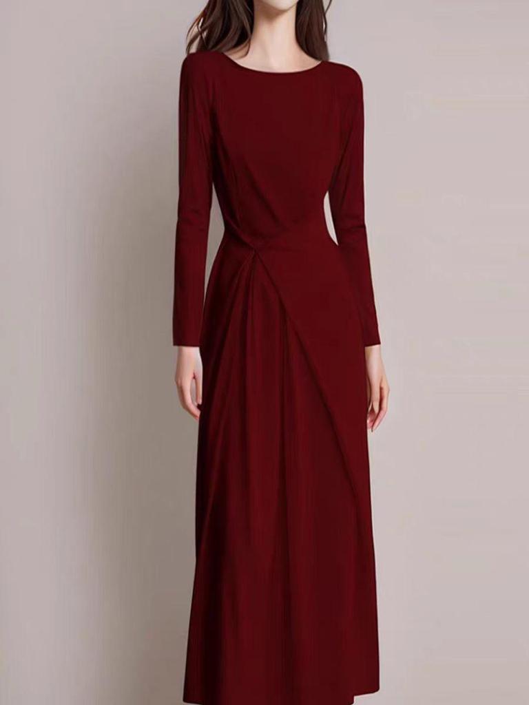 Elegant French Women's Long-Sleeve Dress: Fashionable High-End Spring/Autumn Skirt for Weddings