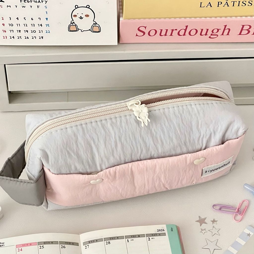 Nylon Girl Student Pencil Case With 3d Strawberry Mousse Design For School Storage