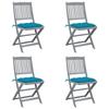 VidaXL Outdoor Folding Chairs 4 Pcs with Cushions Acacia Wood