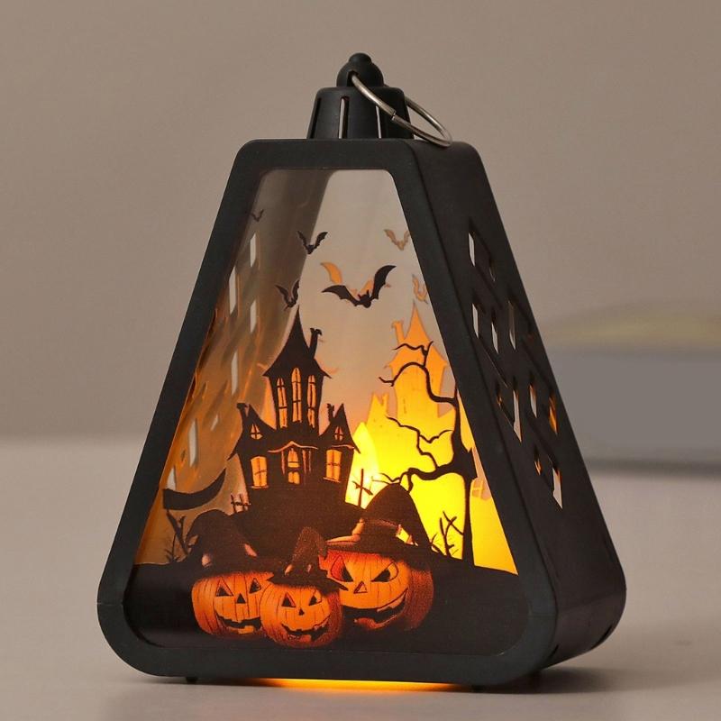 Halloween Lanterns Hanging Decors Witch Pumpkin Castles Pattern Handheld Lamp For Holiday Party Desktop Decoration Gift