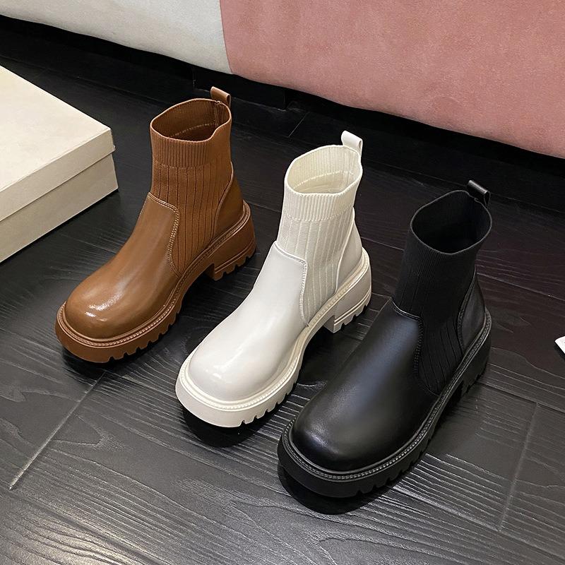 Socks boots women's autumn and winter new muffin thick-soled knitted splicing large size thin boots fashion boots women