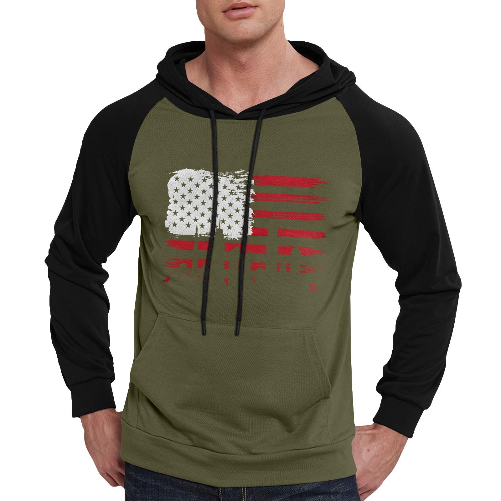 Мужская повседневная толстовка с капюшоном завязками длинными рукавами принтом флага и карманами L армия зеленый 1980₽