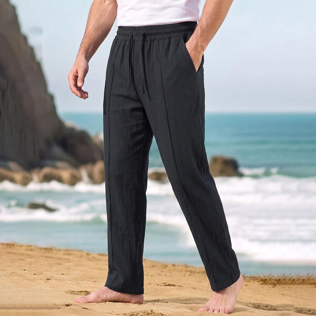 Men's Casual Cotton Linen Pants Breathable for Spring and Fall