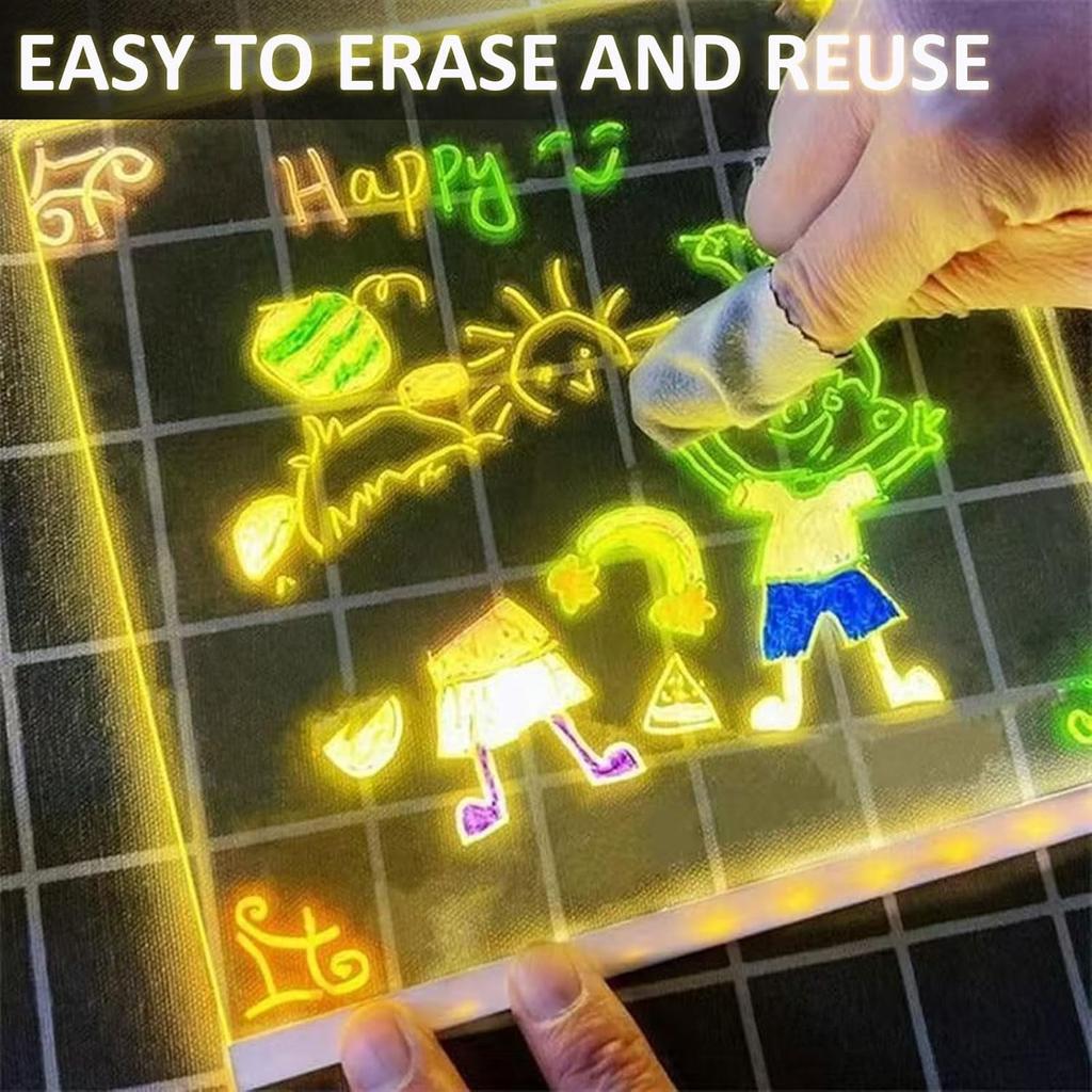 LED Drawing Board(7 Color Pens), Rechargeable Light Up Acrylic LumiLite Drawing Board - DIY Erasable Acrylic Writing Board for Home