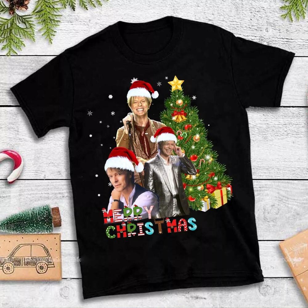 David Bowie Christmas Tree Gift For Family T Shirt Full Size S-5XL