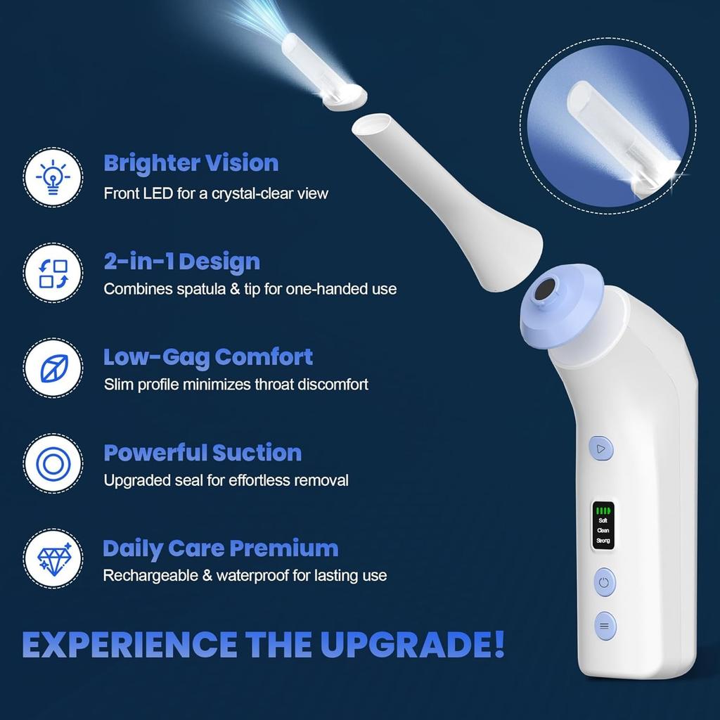 Electric Tonsil Stone Remover – Gentle Precise and Safe Removal with 3-Type Adjustable Suction & LED Light – Food-Grade Material,Rechargeable