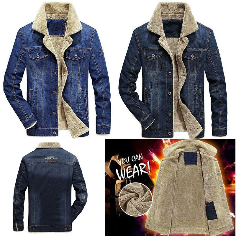 Jean Jacket Mens Fur Collar Lined Fashion Casual Denim Winter Warm M6xl Coat