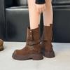 Vintage Western Cowboy Boots Wasteland Wind Grey Straight Thick Heel Fashion Boots Medium High Martin Boots Women