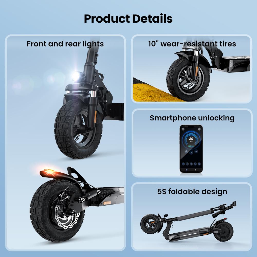 iScooter Electric Scooter 45km/h Max Speed 1000W Motor 14Ah 10 Inch Off Road Tire With Suspension Escooters