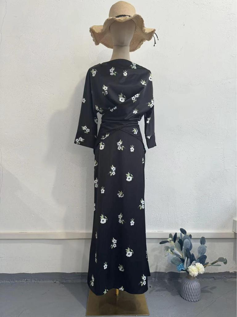 2024 Summer Women's Floral Print Loose Fit Crew Neck Skirt Set